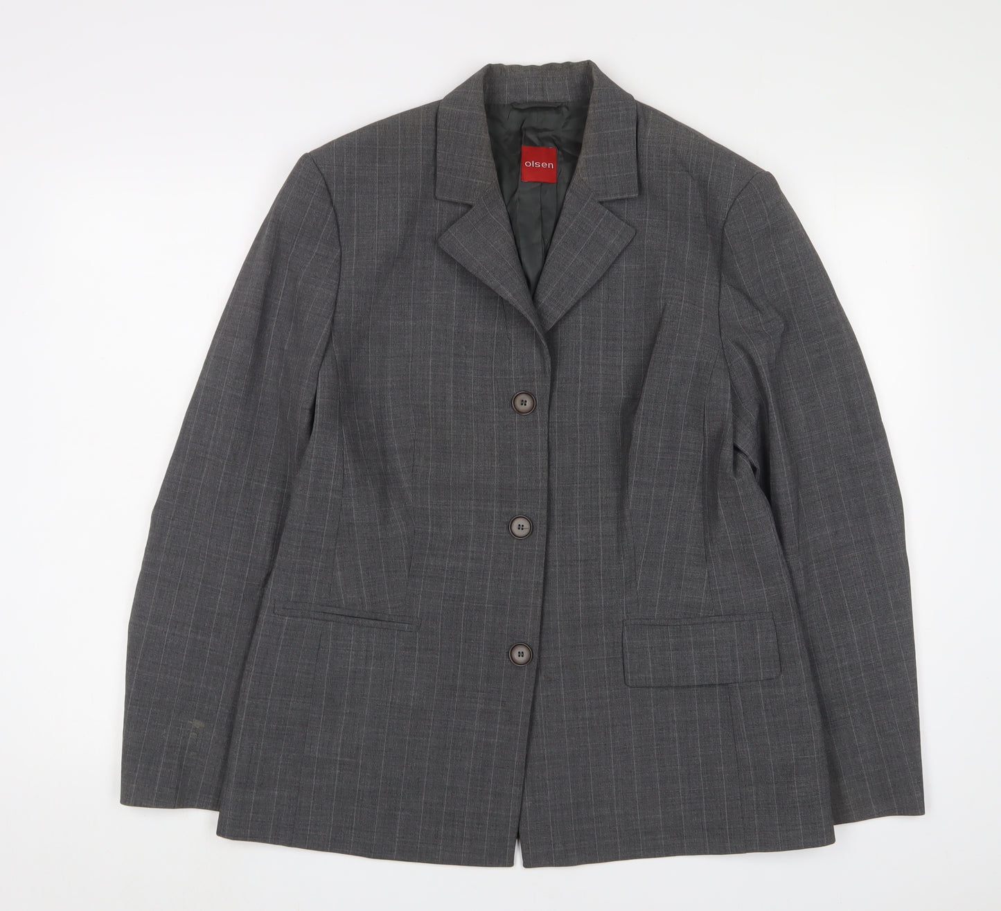 Olsen Womens Grey Striped Jacket Blazer Size 16 Button