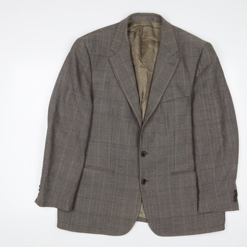 Wellington Mens Brown Plaid Wool Jacket Suit Jacket Size 46 Regular