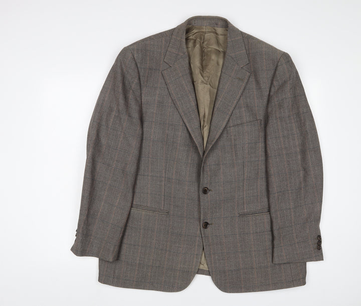 Wellington Mens Brown Plaid Wool Jacket Suit Jacket Size 46 Regular
