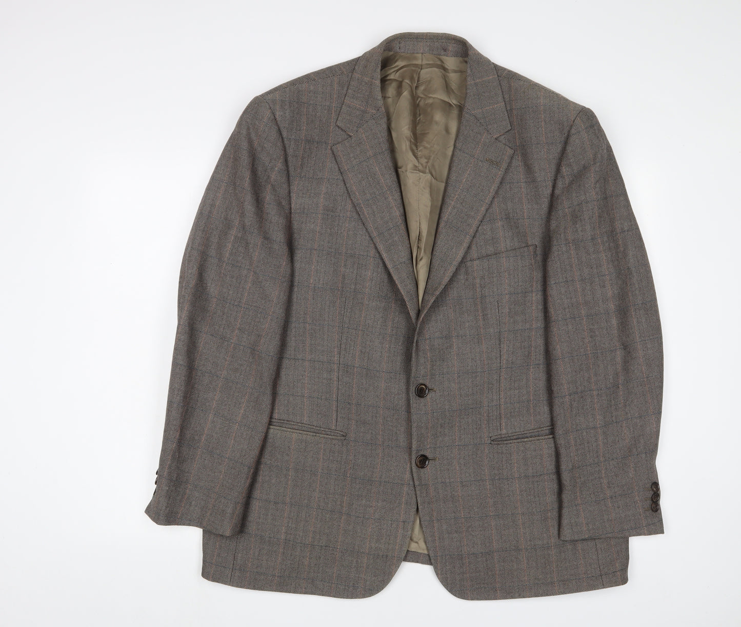 Wellington Mens Brown Plaid Wool Jacket Suit Jacket Size 46 Regular
