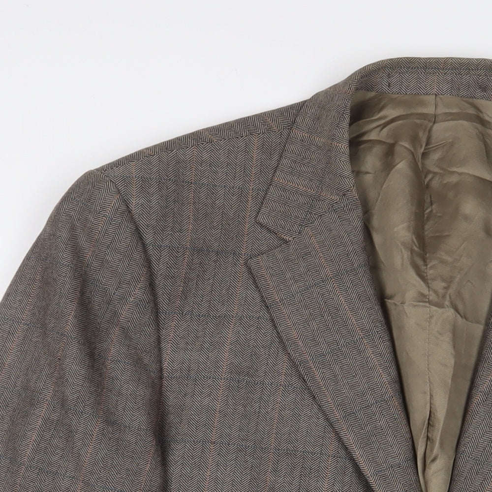 Wellington Mens Brown Plaid Wool Jacket Suit Jacket Size 46 Regular