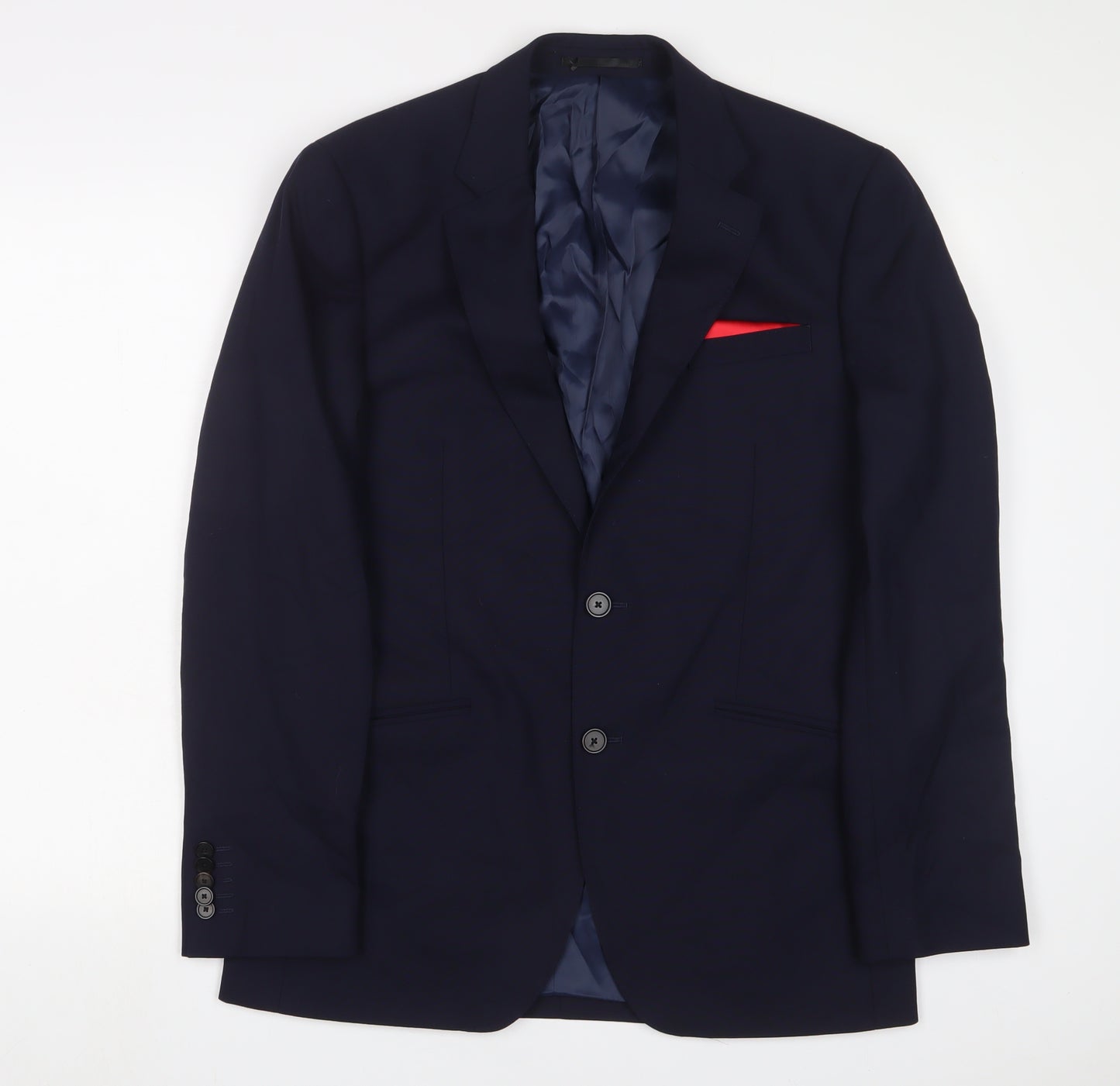 T.M.Lewin Mens Blue Wool Jacket Suit Jacket Size 39 Regular - Five buttons on sleeve
