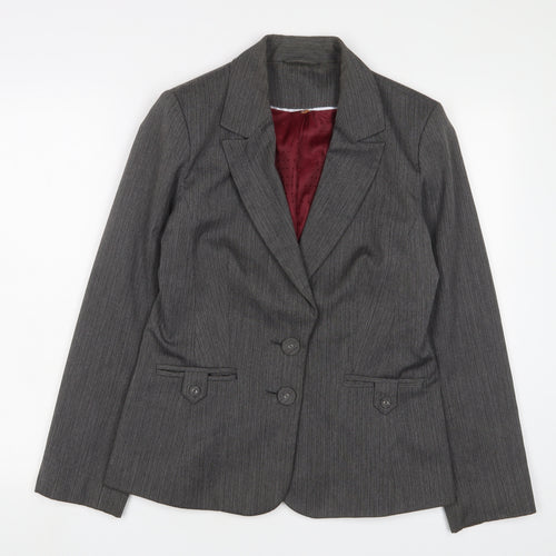MARK ONE Womens Grey Striped Jacket Blazer Size 12 Button