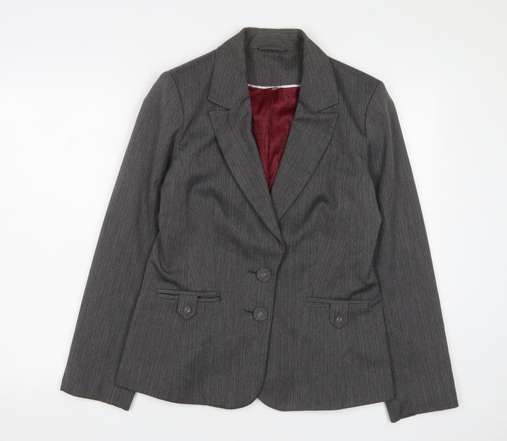 MARK ONE Womens Grey Striped Jacket Blazer Size 12 Button