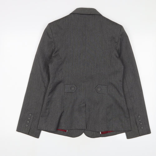MARK ONE Womens Grey Striped Jacket Blazer Size 12 Button