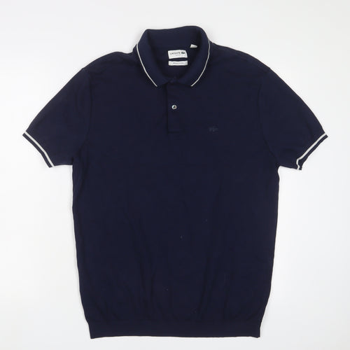 Lacoste Mens Blue Cotton Polo Size L Collared Button - Logo, Embroidered