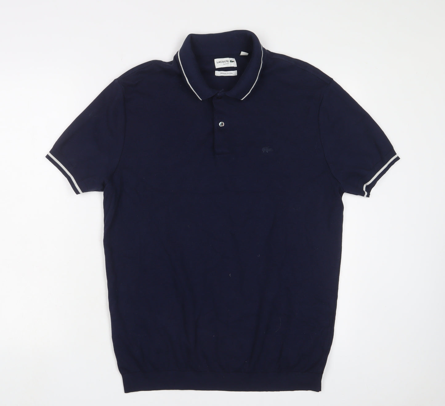 Lacoste Mens Blue Cotton Polo Size L Collared Button - Logo, Embroidered