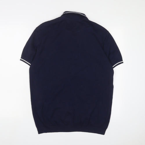 Lacoste Mens Blue Cotton Polo Size L Collared Button - Logo, Embroidered