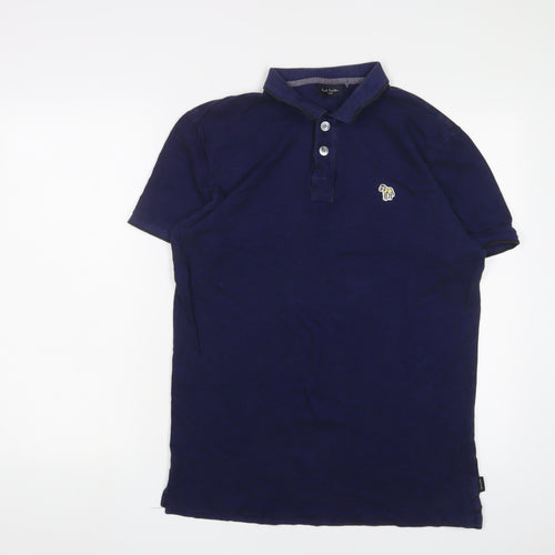 Paul Smith Mens Blue Cotton Polo Size M Collared Button - Logo, Embroidered