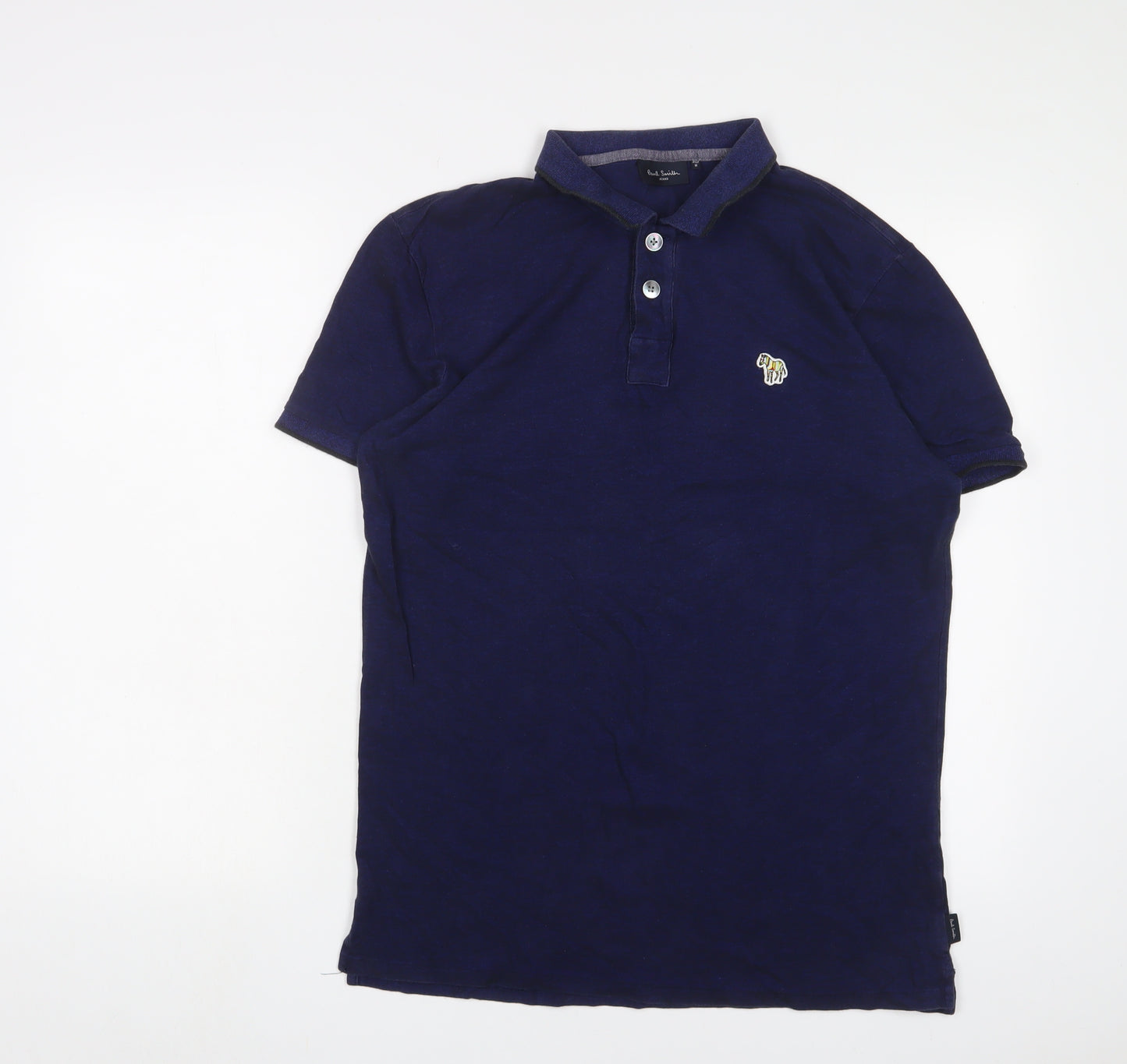 Paul Smith Mens Blue Cotton Polo Size M Collared Button - Logo, Embroidered