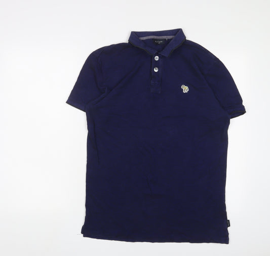 Paul Smith Mens Blue Cotton Polo Size M Collared Button - Logo, Embroidered