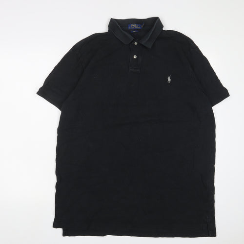 Ralph Lauren Mens Black Cotton Polo Size 2XL Collared Button - Logo, Embroidered