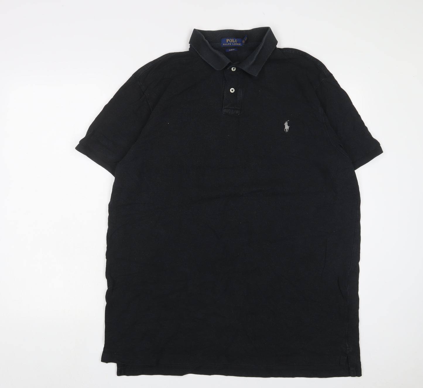 Ralph Lauren Mens Black Cotton Polo Size 2XL Collared Button - Logo, Embroidered