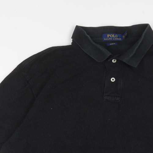 Ralph Lauren Mens Black Cotton Polo Size 2XL Collared Button - Logo, Embroidered
