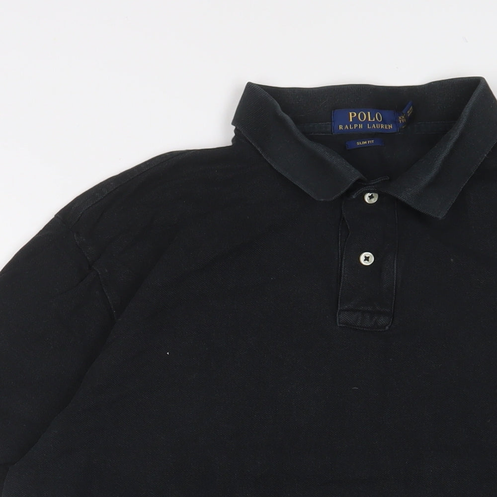 Ralph Lauren Mens Black Cotton Polo Size 2XL Collared Button - Logo, Embroidered