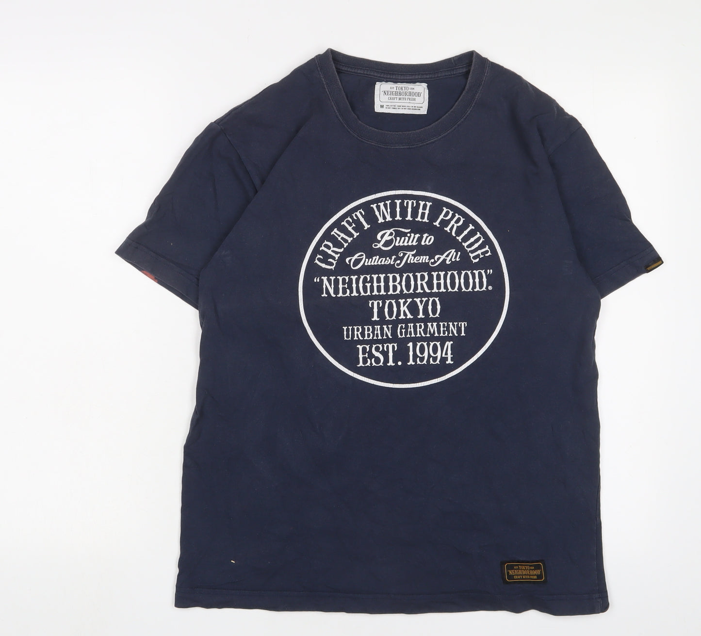 Tokyo Neighborhood Mens Blue Cotton T-Shirt Size M Crew Neck - Logo, Embroidered