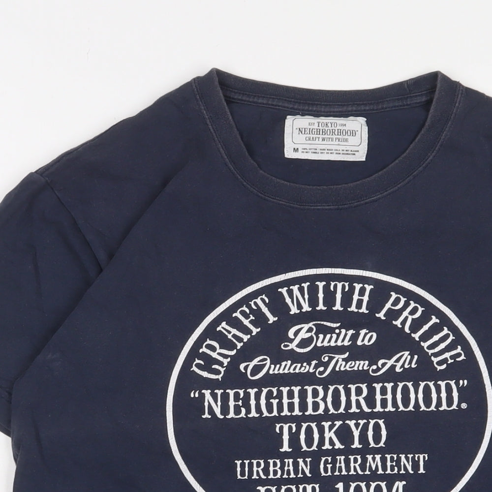 Tokyo Neighborhood Mens Blue Cotton T-Shirt Size M Crew Neck - Logo, Embroidered