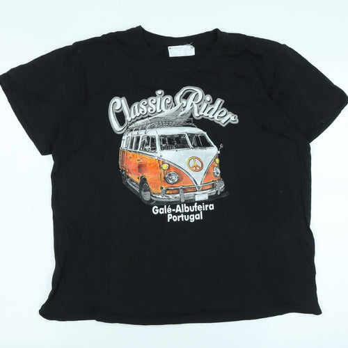 Classic rider Mens Black Cotton T-Shirt Size M Crew Neck - Logo- Classic Rider