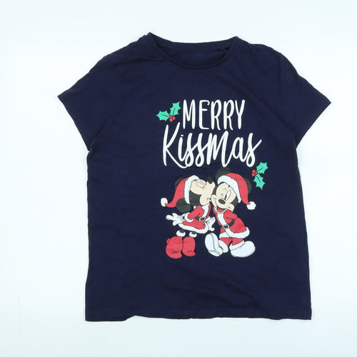 Merry Xmas Womens Blue Cotton Basic T-Shirt Size 8 Collared - Logo- Merry Xmas