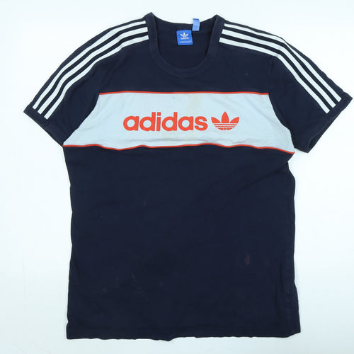 adidas Mens Blue Cotton T-Shirt Size L Crew Neck - Logo - Adidas