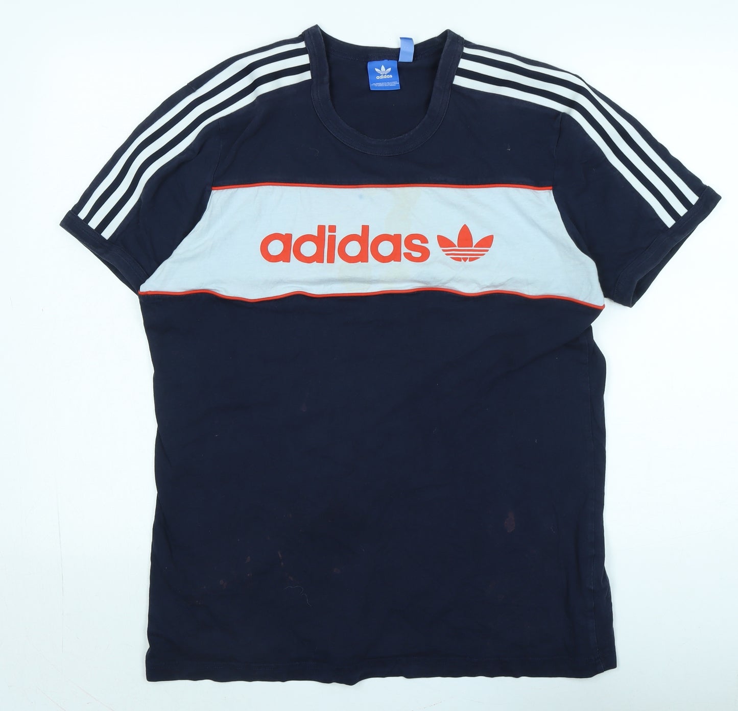 adidas Mens Blue Cotton T-Shirt Size L Crew Neck - Logo - Adidas