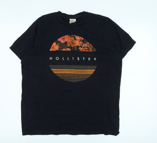 Hollister Womens Black Cotton Basic T-Shirt Size L Crew Neck - Logo - Hollister