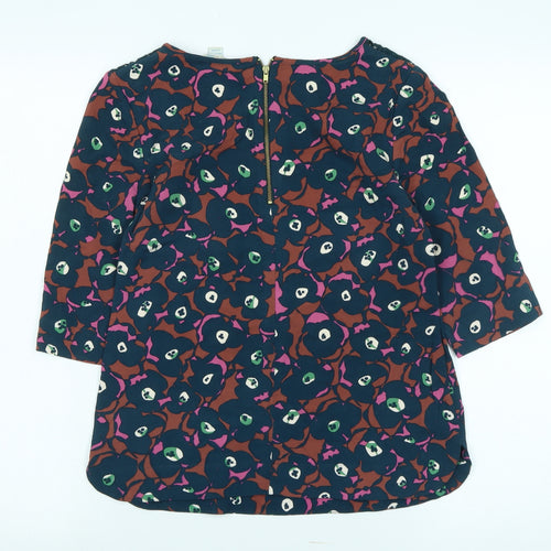Boden Womens Blue Floral Cotton Jersey T-Shirt Size 6 Boat Neck - Logo