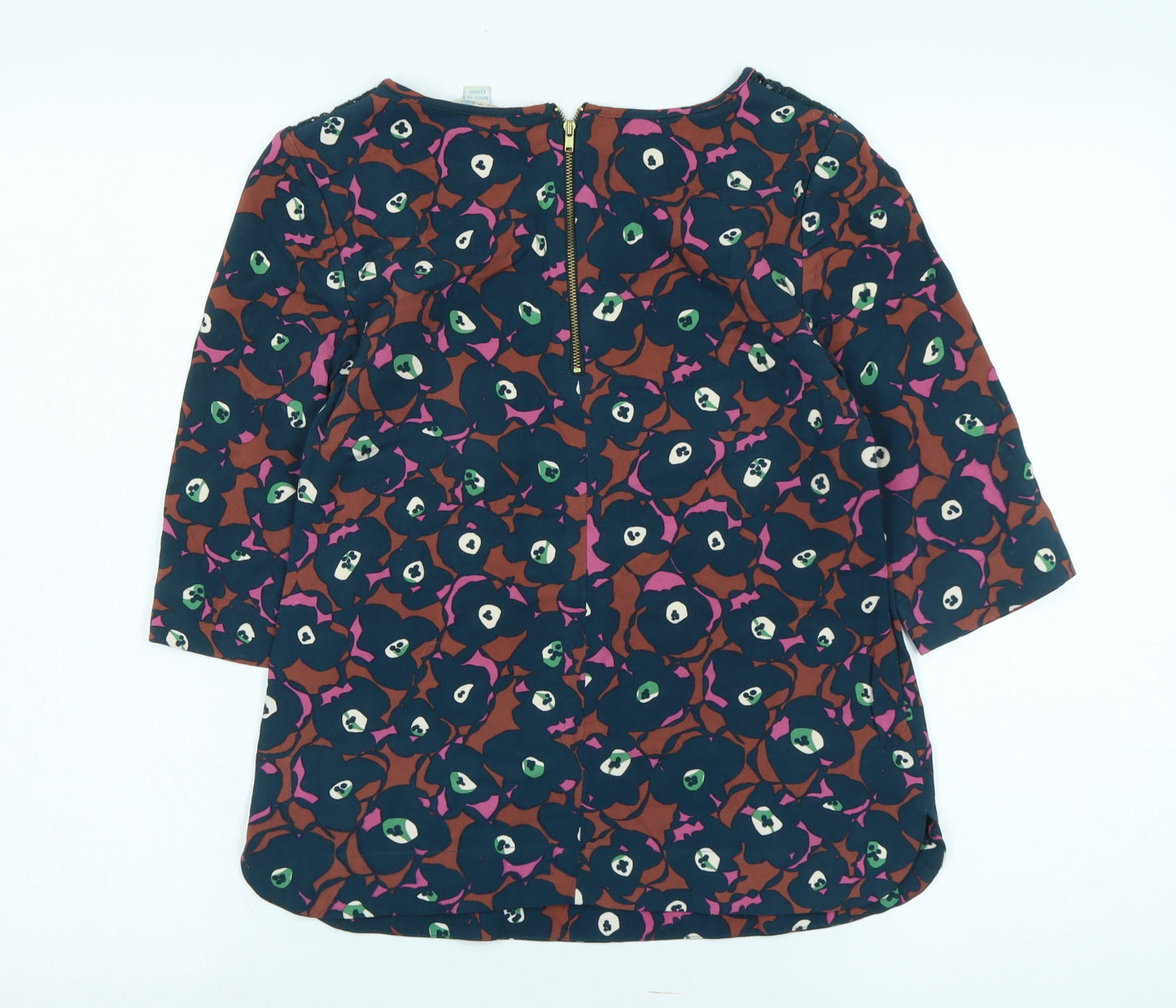 Boden Womens Blue Floral Cotton Jersey T-Shirt Size 6 Boat Neck - Logo