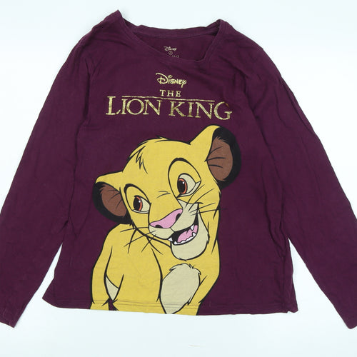 Disney Womens Purple Cotton Jersey T-Shirt Size 12 Crew Neck - Logo- The Lion King