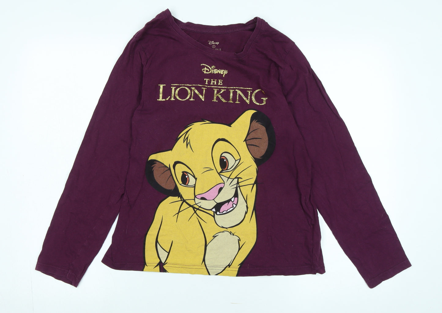 Disney Womens Purple Cotton Jersey T-Shirt Size 12 Crew Neck - Logo- The Lion King