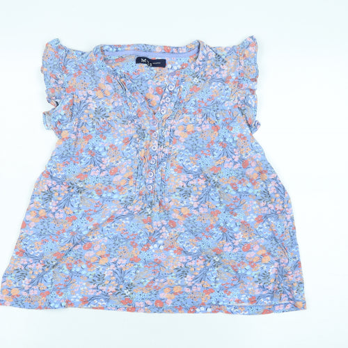 Crewe clothing Co Womens Blue Floral Cotton Basic Blouse Size 12 Crew Neck - Logo