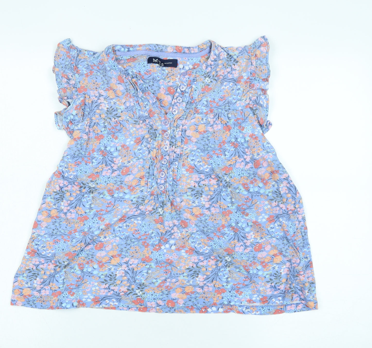 Crewe clothing Co Womens Blue Floral Cotton Basic Blouse Size 12 Crew Neck - Logo