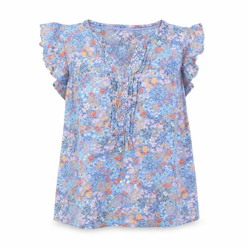 Crewe clothing Co Womens Blue Floral Cotton Basic Blouse Size 12 Crew Neck - Logo