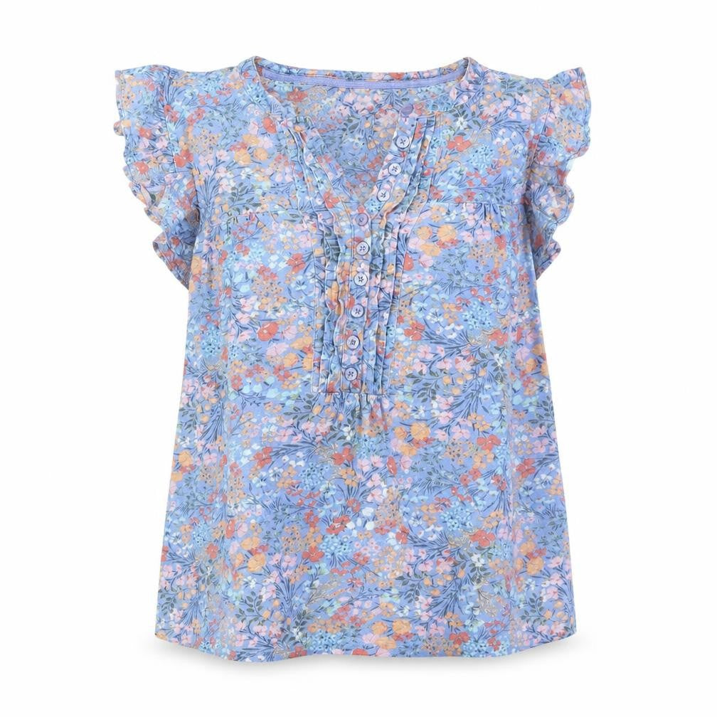 Crewe clothing Co Womens Blue Floral Cotton Basic Blouse Size 12 Crew Neck - Logo
