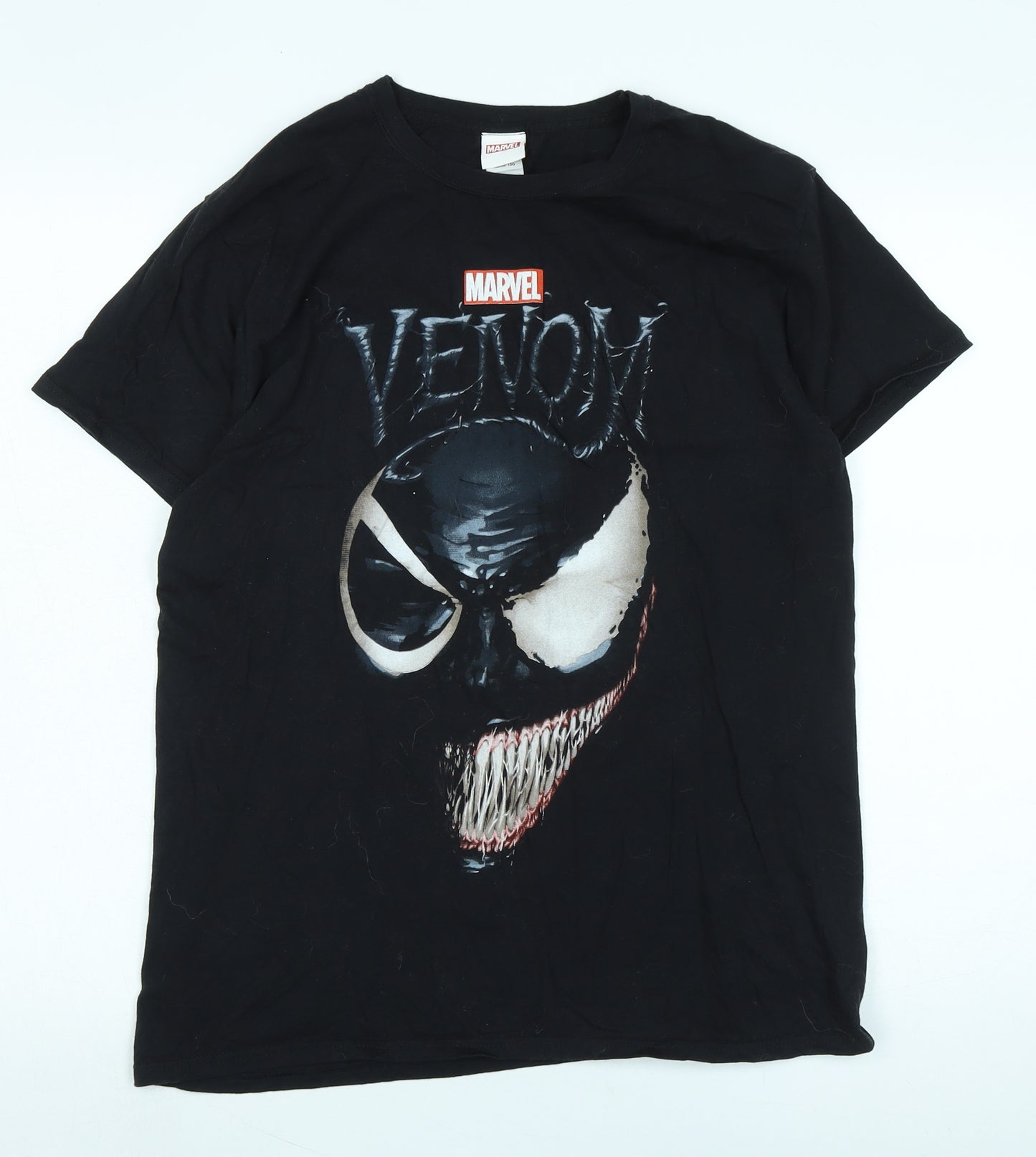 Marvel Mens Black Cotton T-Shirt Size L Crew Neck - Logo - Marvel