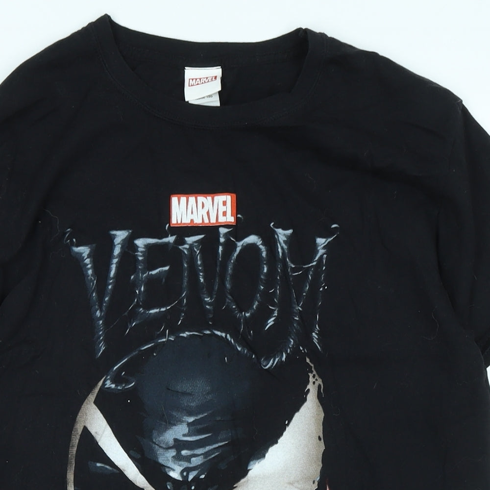 Marvel Mens Black Cotton T-Shirt Size L Crew Neck - Logo - Marvel