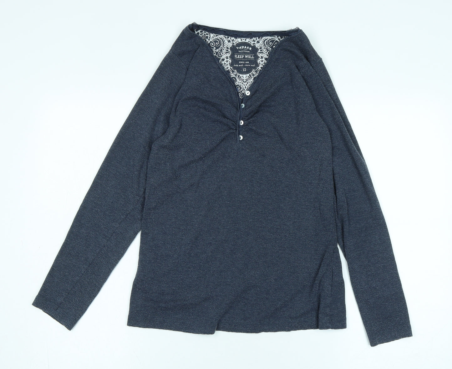 Fat Face Womens Blue Solid Cotton Top Pyjama Top Size 12