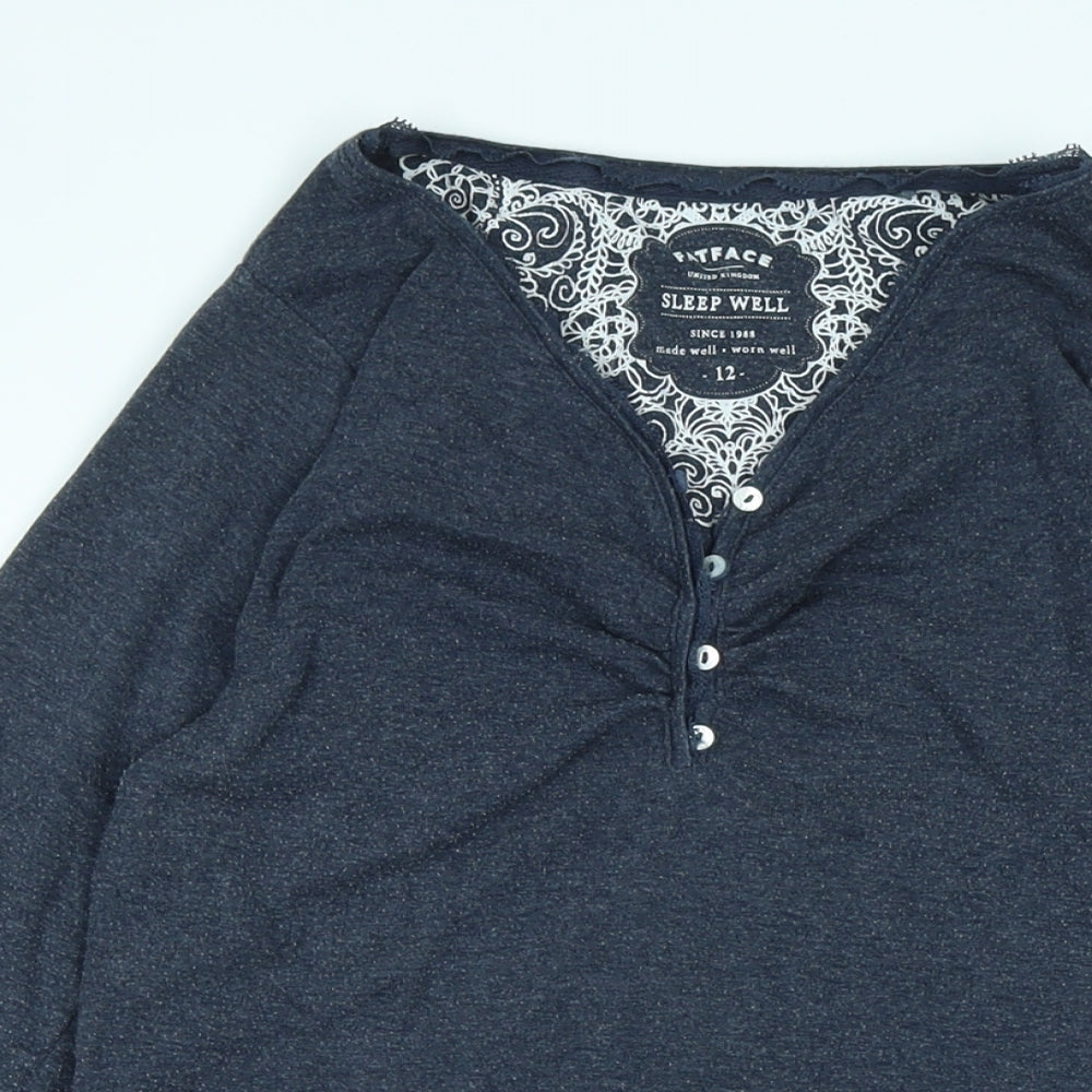 Fat Face Womens Blue Solid Cotton Top Pyjama Top Size 12