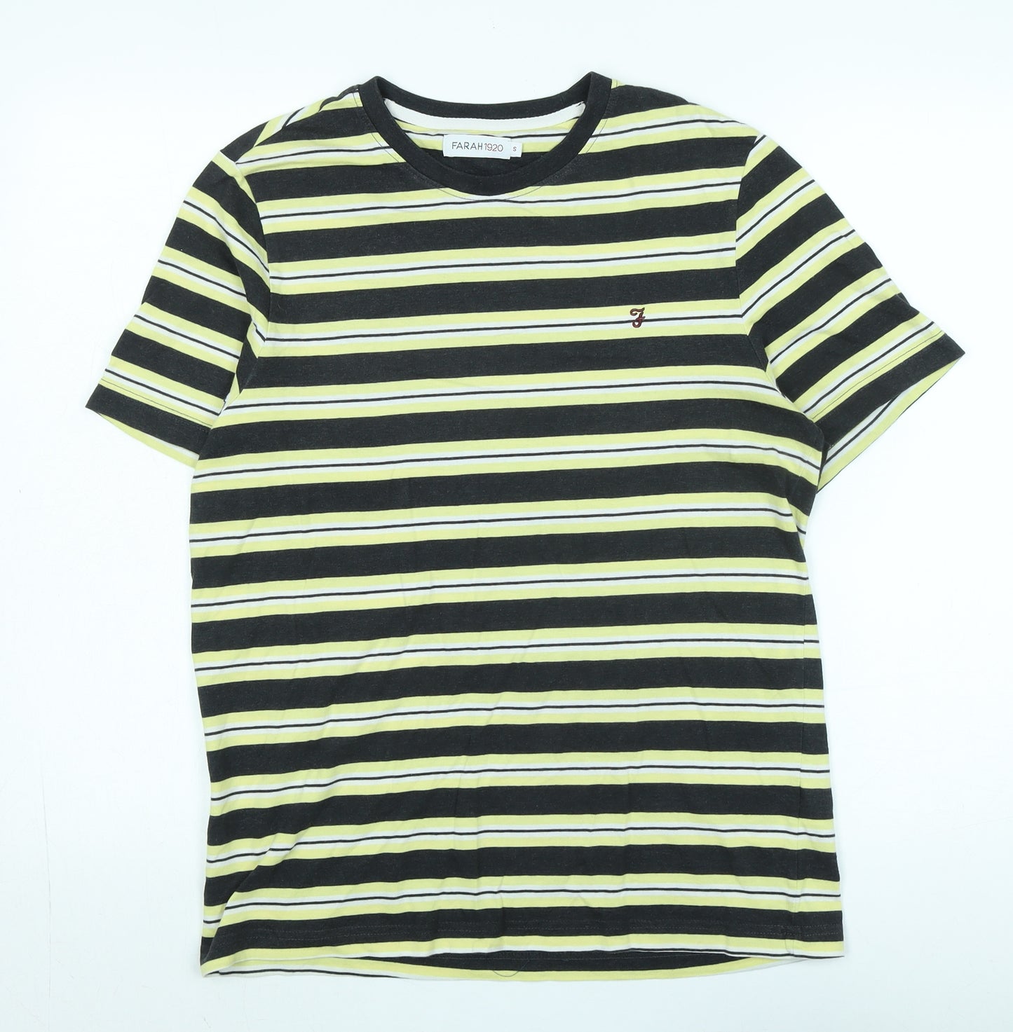 Farah 1920 Mens Black Striped Cotton T-Shirt Size S Crew Neck - Logo
