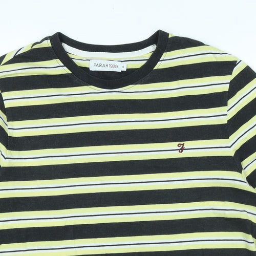 Farah 1920 Mens Black Striped Cotton T-Shirt Size S Crew Neck - Logo