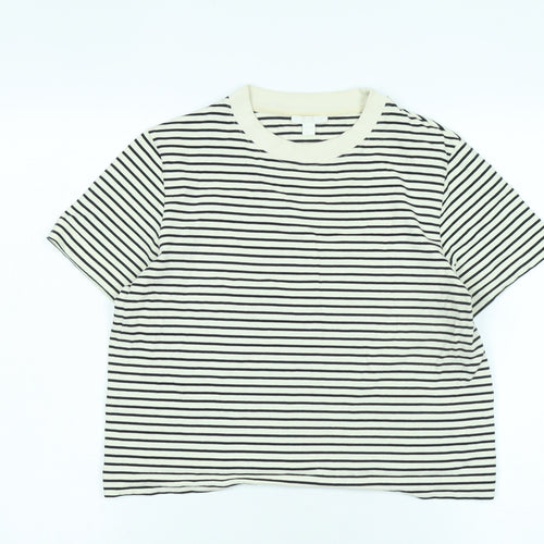 COS Womens Ivory Cotton Basic T-Shirt Size S Crew Neck - Logo