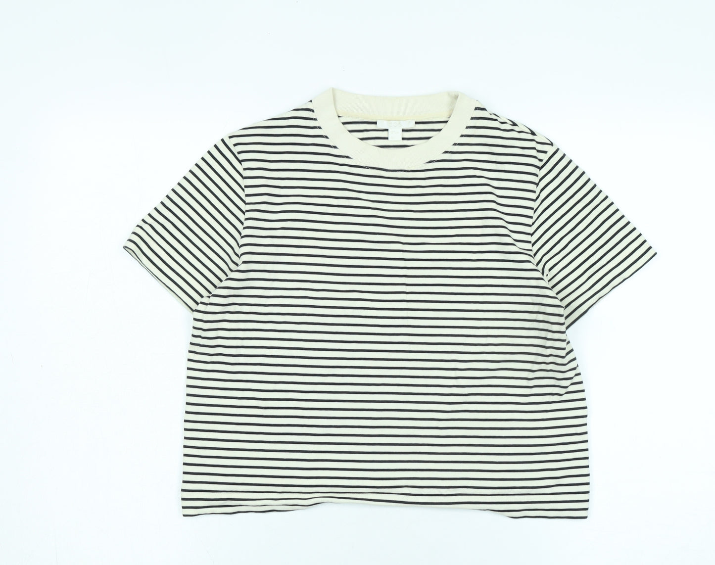 COS Womens Ivory Cotton Basic T-Shirt Size S Crew Neck - Logo
