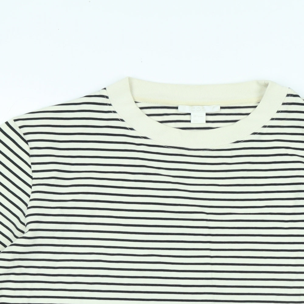 COS Womens Ivory Cotton Basic T-Shirt Size S Crew Neck - Logo