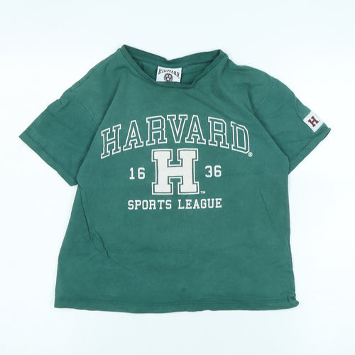 Harvard Boys Green Cotton Basic T-Shirt Size 9-10 Years Crew Neck - Logo - Harvard