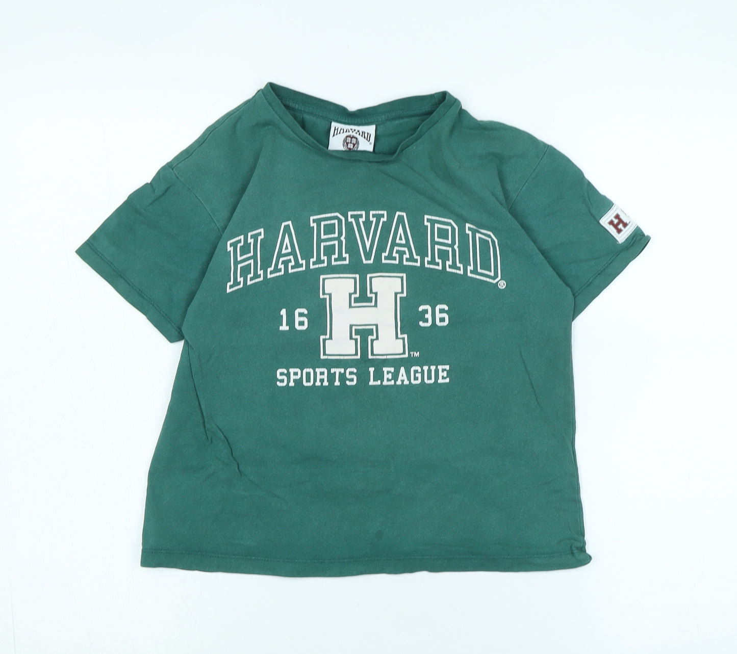 Harvard Boys Green Cotton Basic T-Shirt Size 9-10 Years Crew Neck - Logo - Harvard