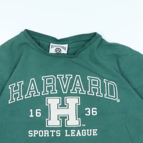 Harvard Boys Green Cotton Basic T-Shirt Size 9-10 Years Crew Neck - Logo - Harvard