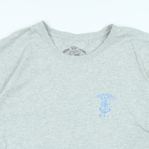 Pussers navy Mens Grey Cotton T-Shirt Size S Crew Neck - Logo