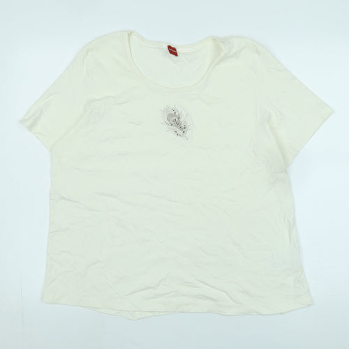 Olsen Womens Ivory Cotton Basic T-Shirt Size M Scoop Neck - Logo