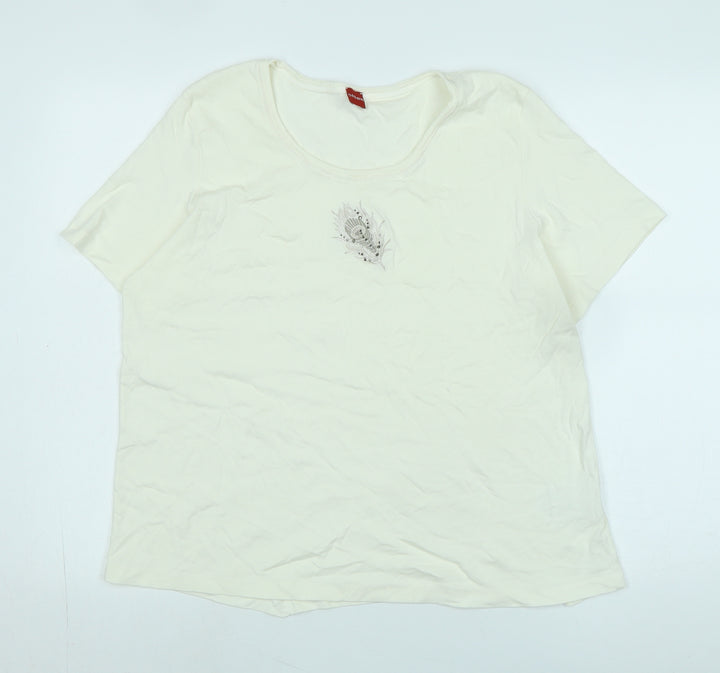 Olsen Womens Ivory Cotton Basic T-Shirt Size M Scoop Neck - Logo