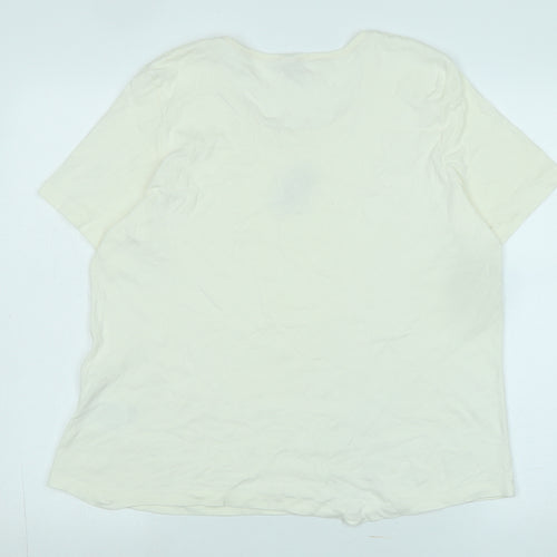 Olsen Womens Ivory Cotton Basic T-Shirt Size M Scoop Neck - Logo